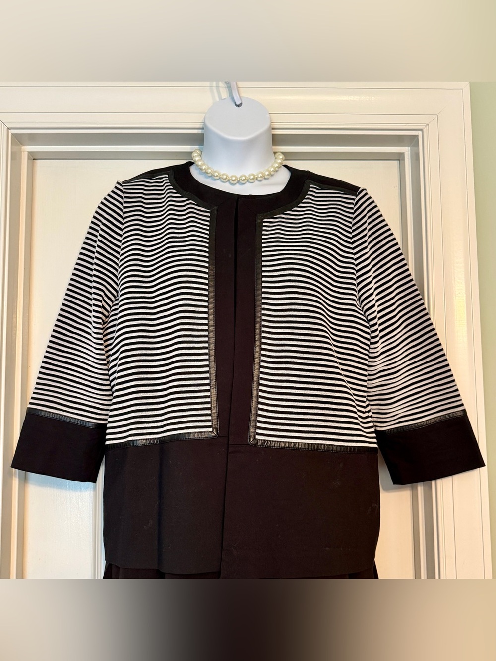Ming Wang Black and White Striped Cropped Blazer